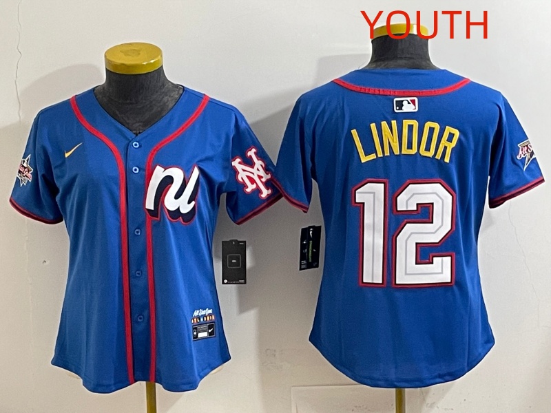 Youth 2025 New York Mets #12 Lindor Blue All star Nike MLB Jersey style 006->youth mlb jersey->Youth Jersey